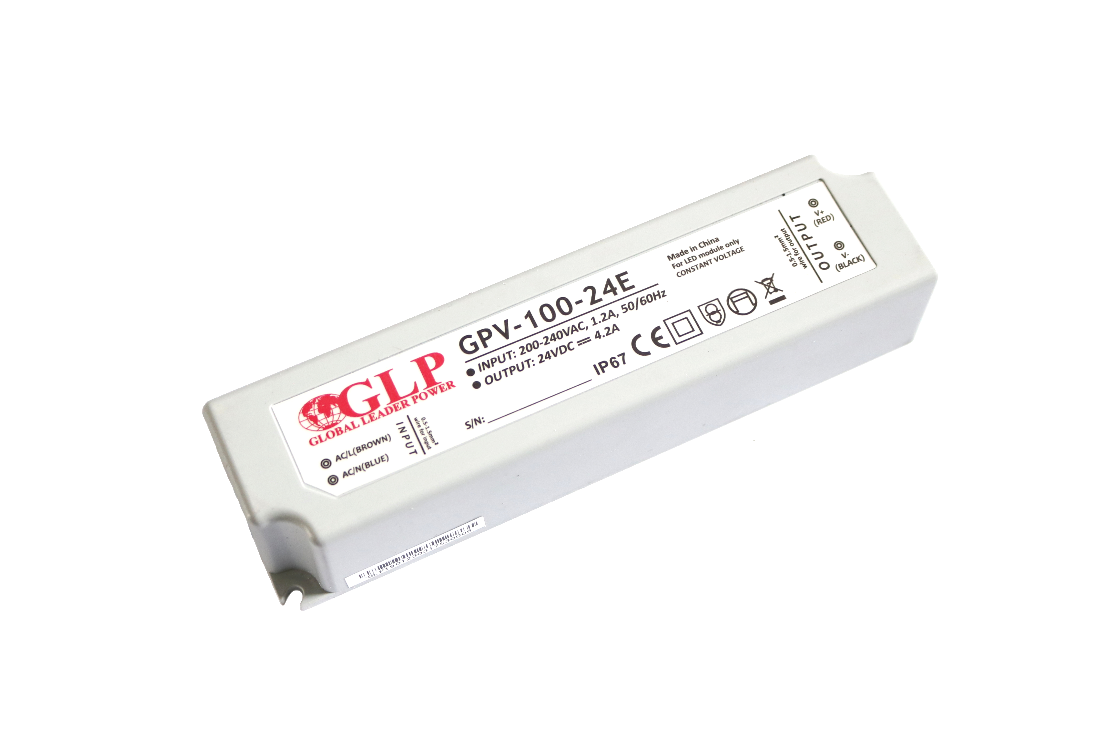 GLP power supply GPV series 24V/4.2A, CV, non-PFC, IP67 plastic case, EU input range
