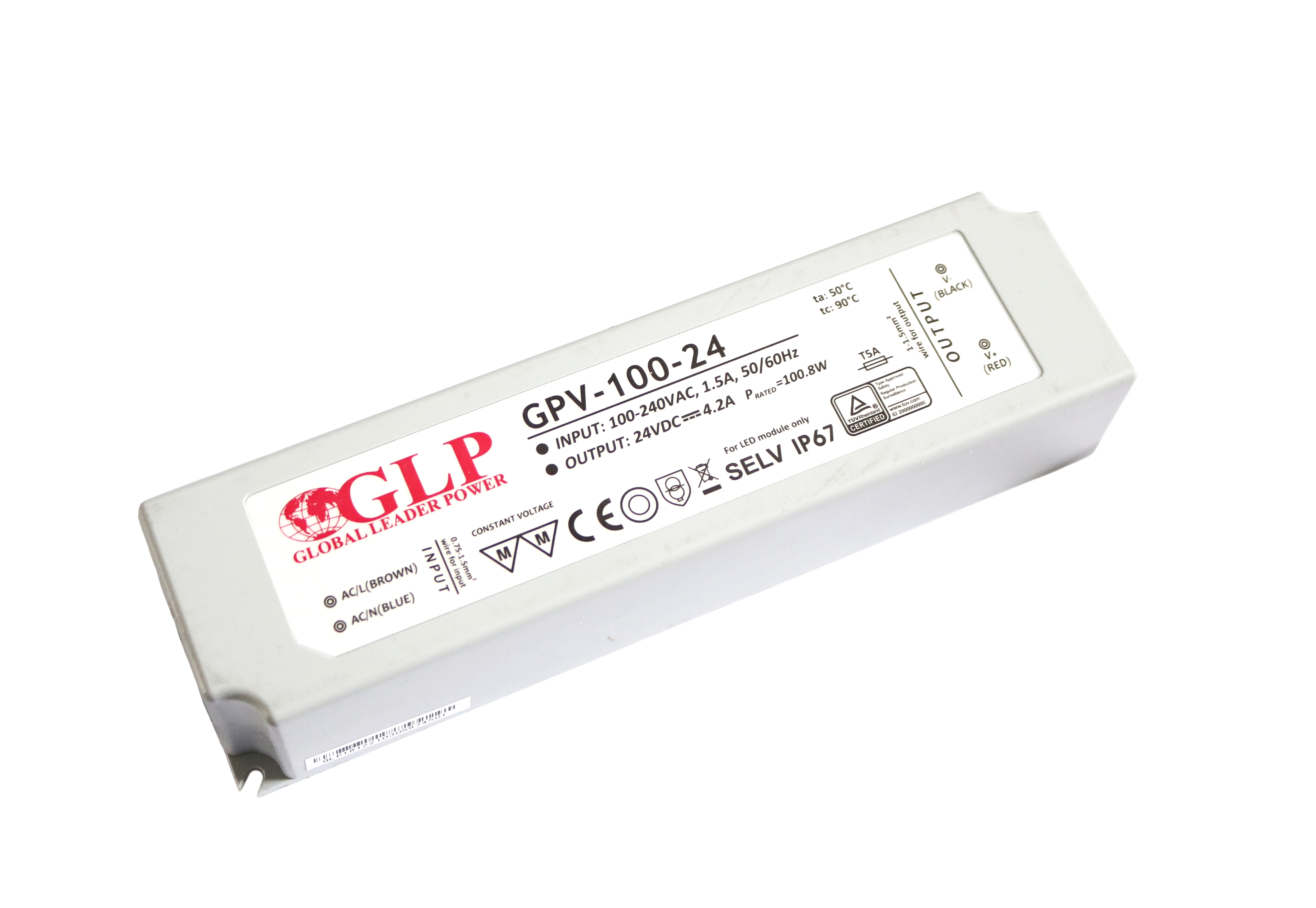 GLP power supply GPV series 15V/6,7A, CV, IP67 plastic case