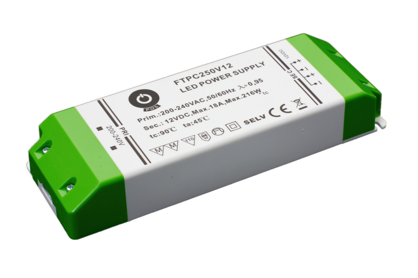 POS LED Driver 12V/18A CV, plastic case