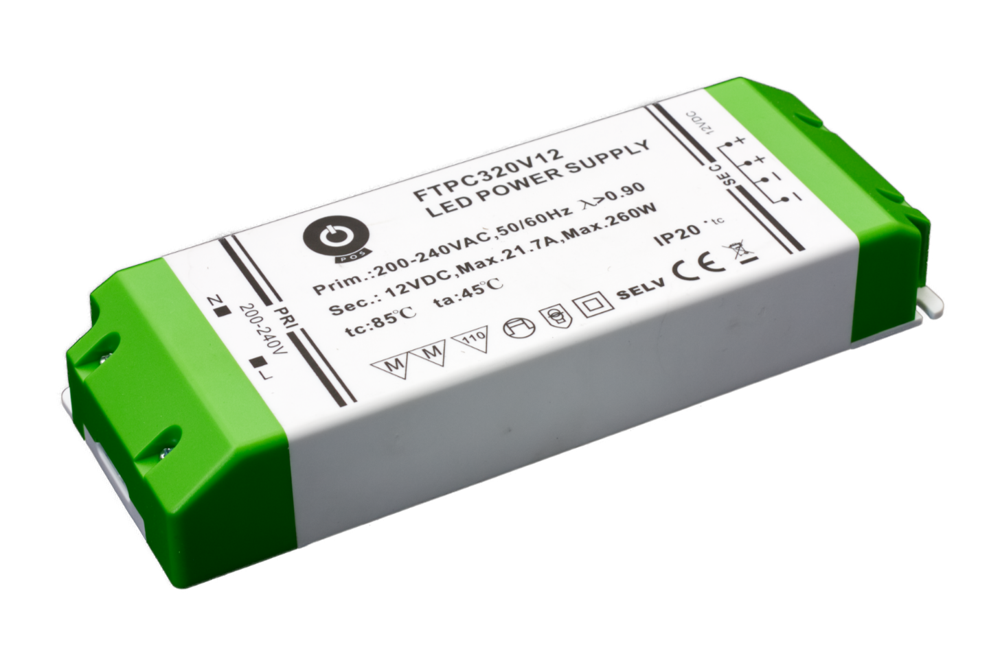 POS LED Driver 12V/21.7A CV, plastic case