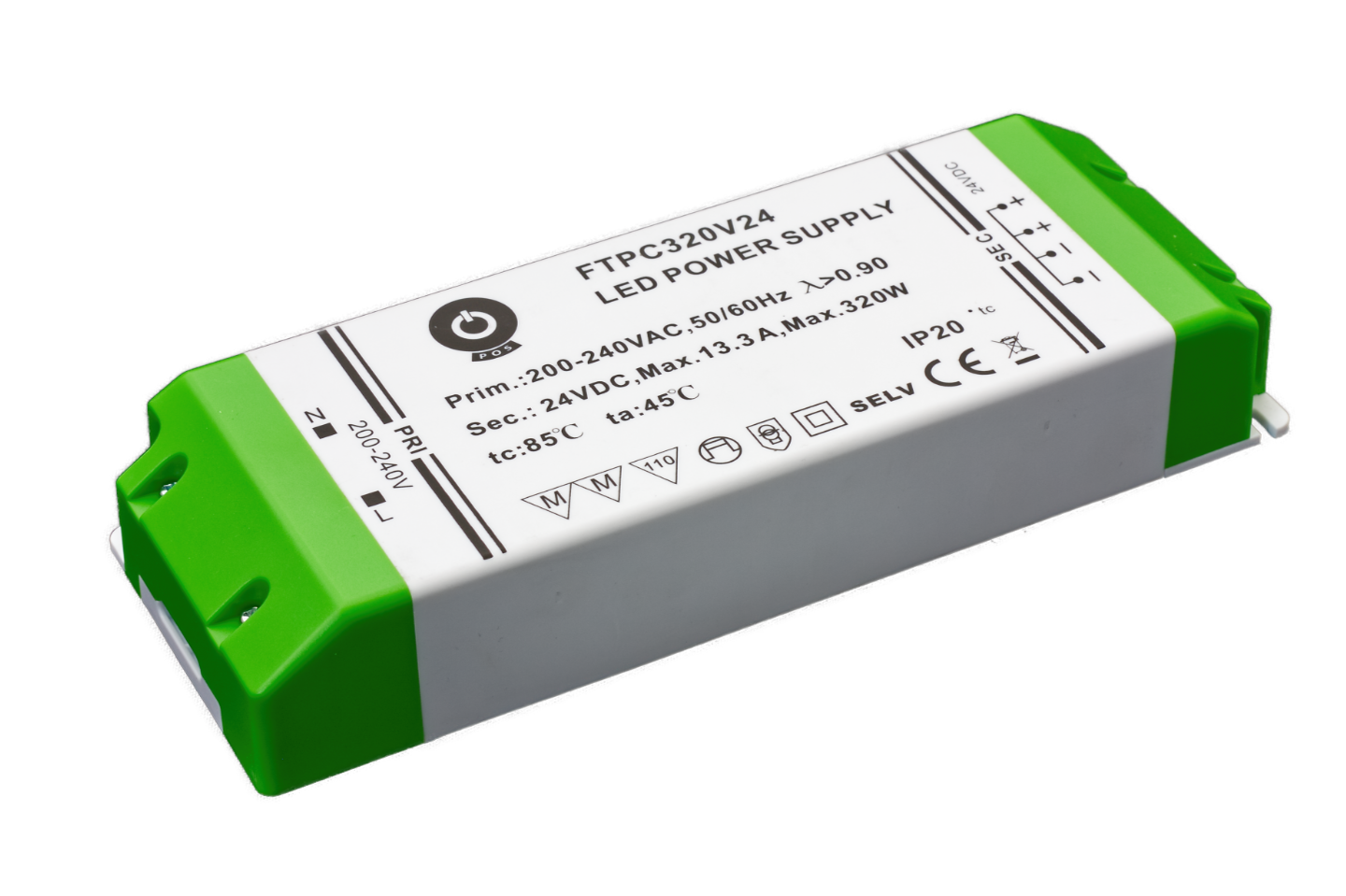 POS LED Driver 24V/13.3A CV, plastic case