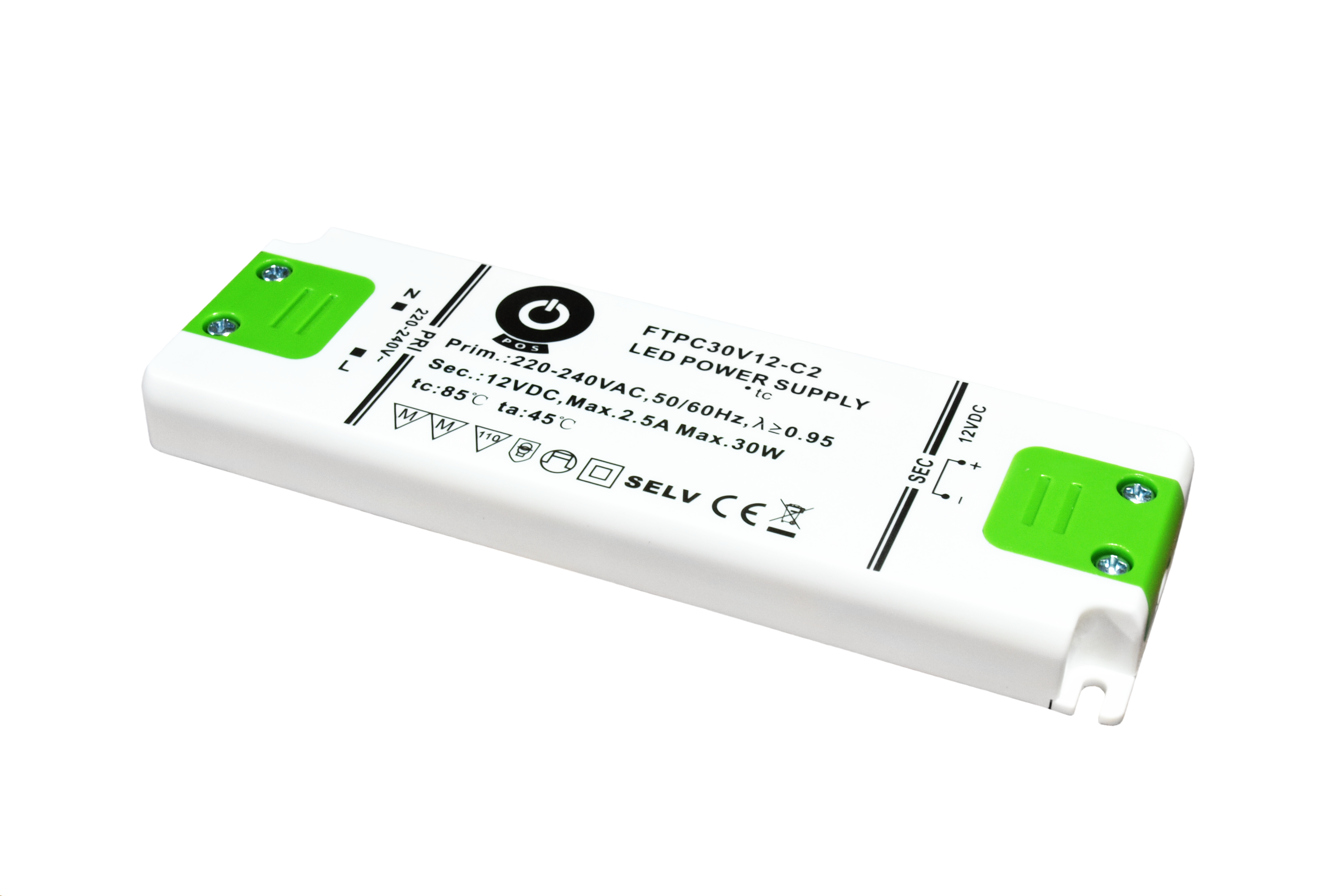 POS LED Driver 24V/1.25A CV, compact plastic case, ultra slim 154 x 50 x 14mm