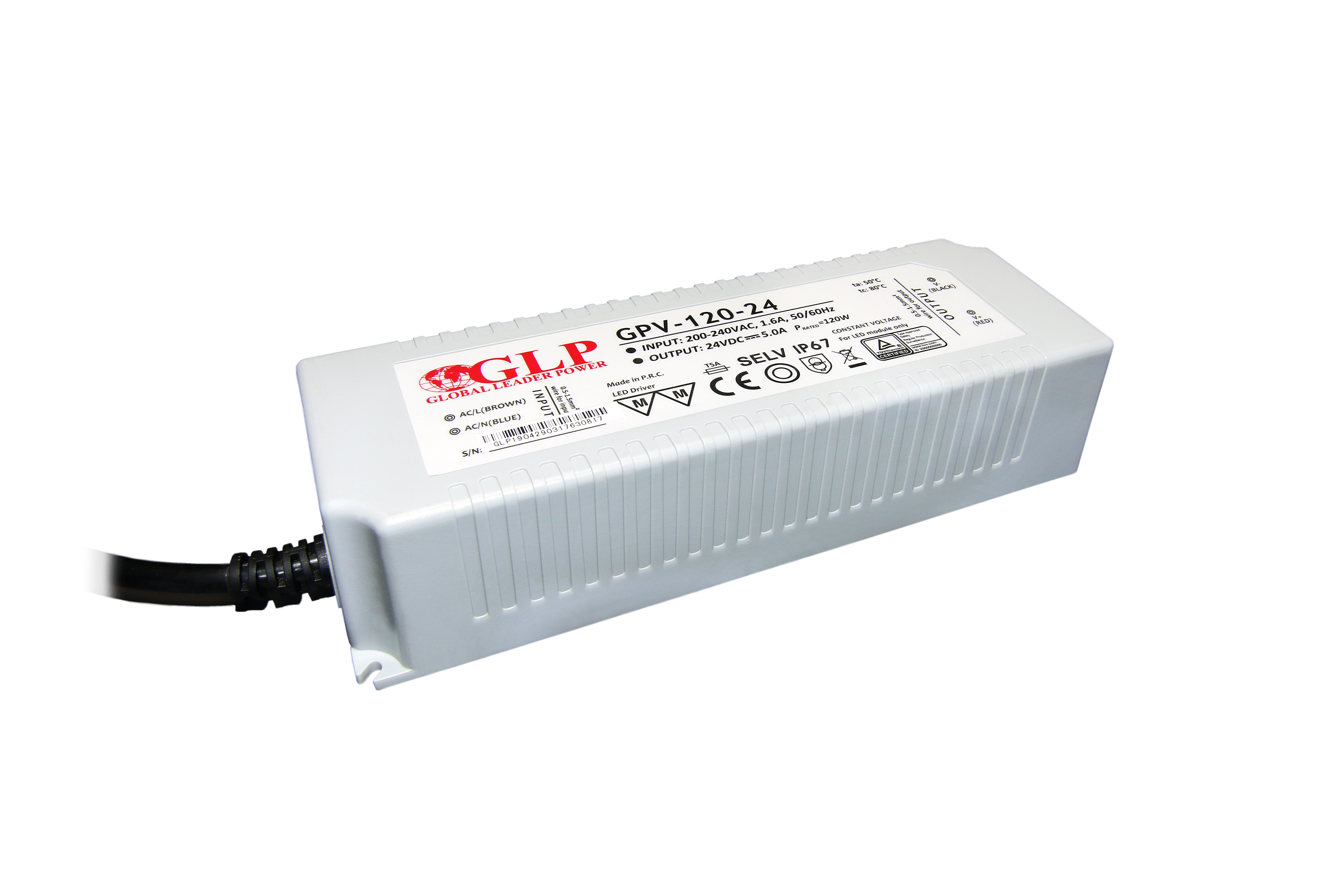 GLP power supply GPV series 24V/5A, CV, non-PFC, IP67, plastic case