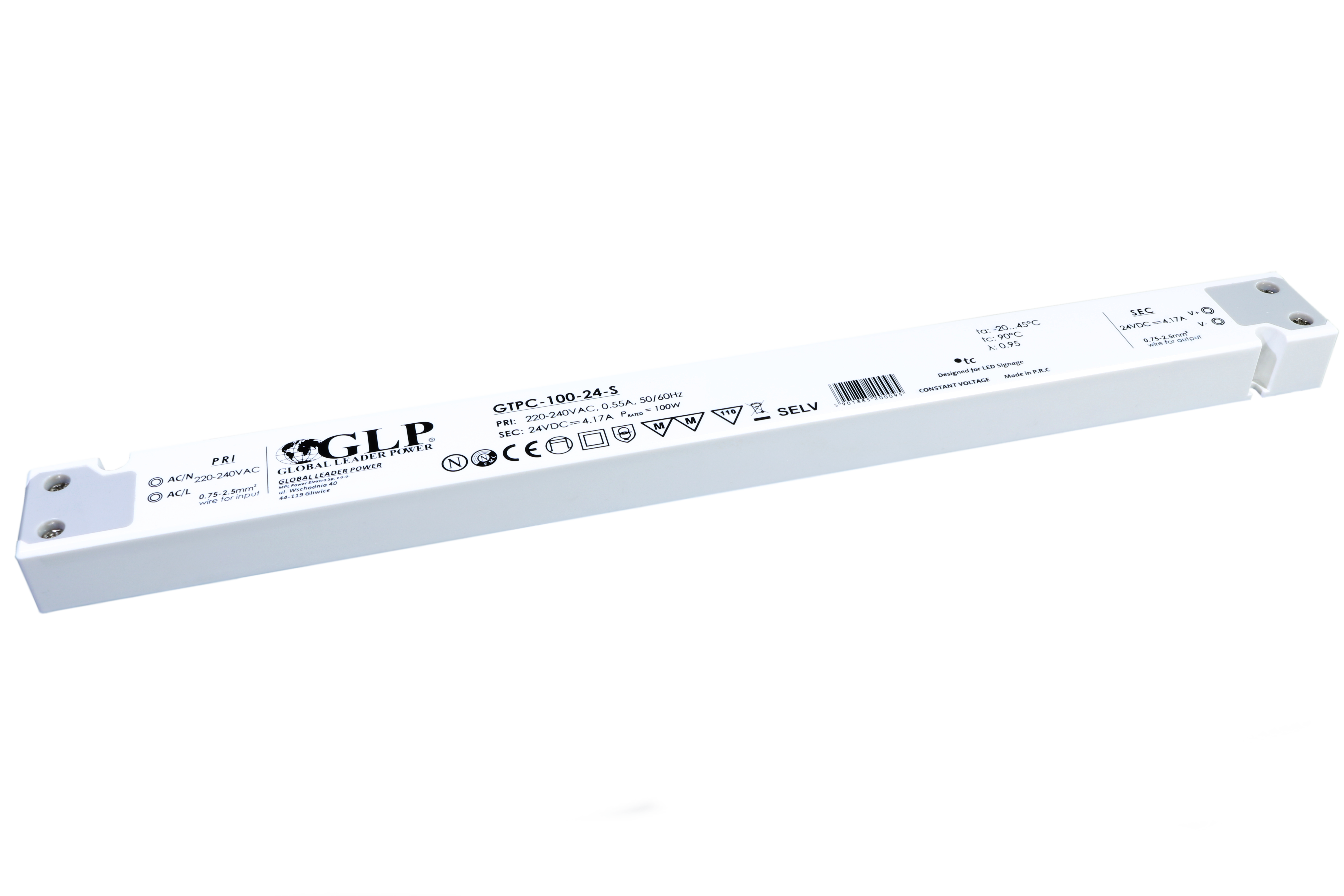 GLP PSU: 24V/4.17A, CV, plastic case, slim