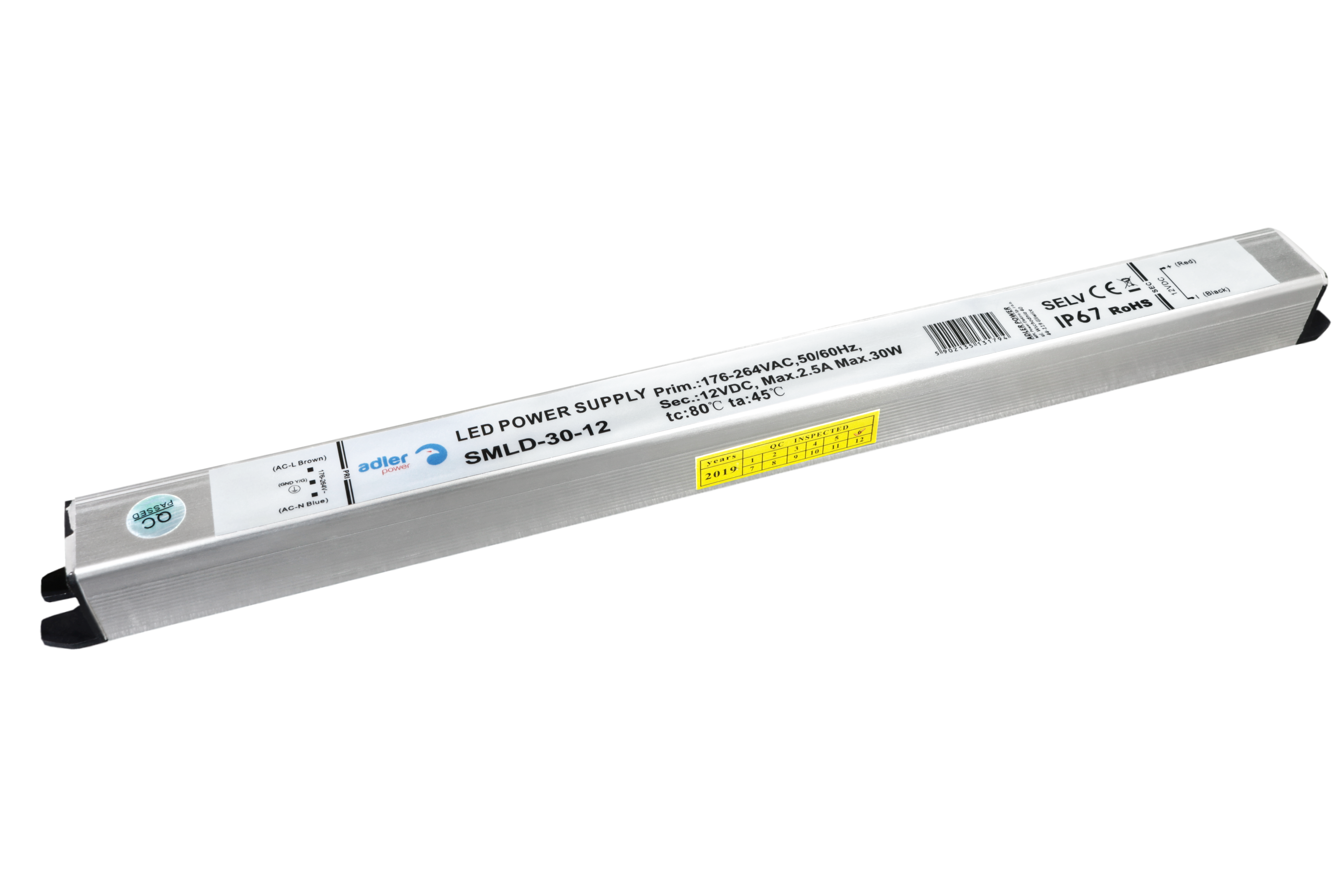 zasilacz 12V/2.5A, slim, CV, IP67, metal case, II class