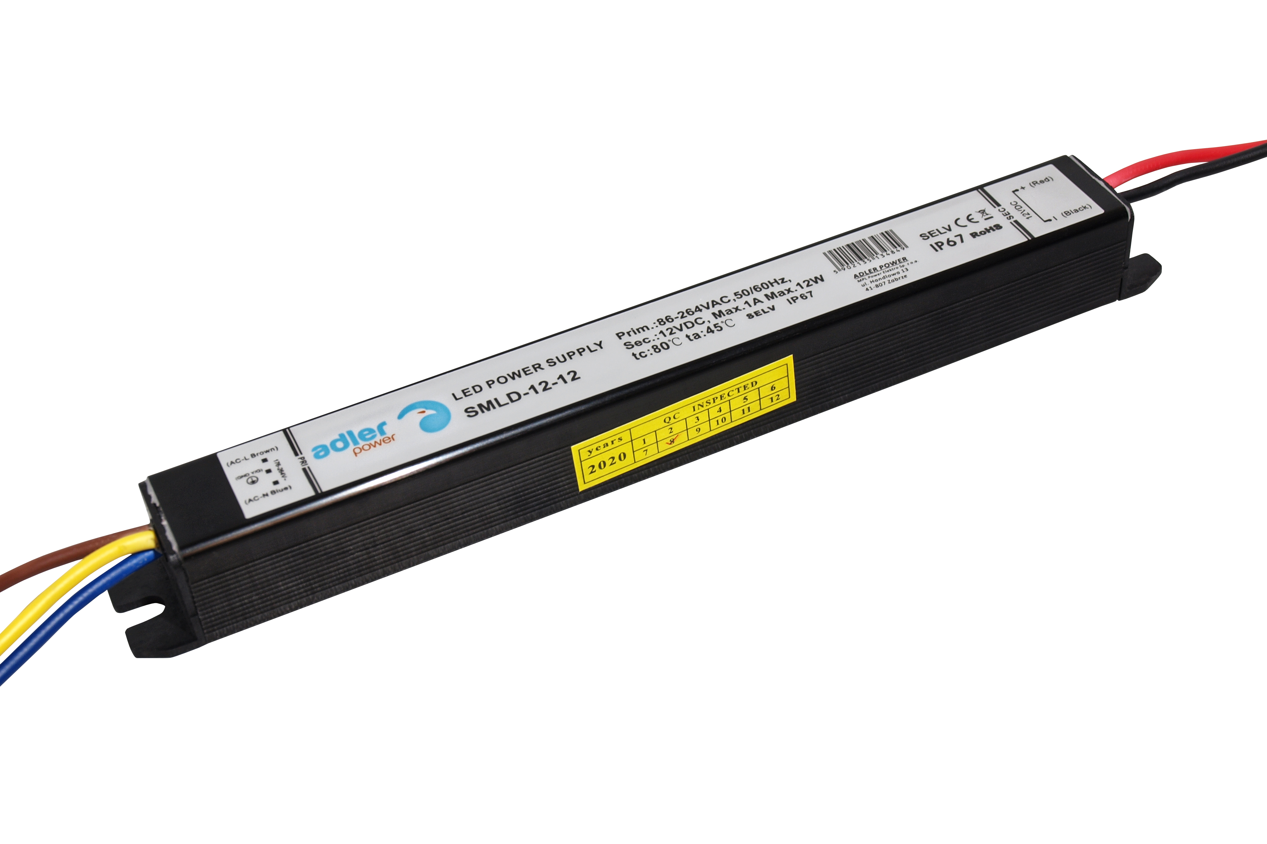 zasilacz 12V/1.0A, slim, CV, IP67, metal case, II class