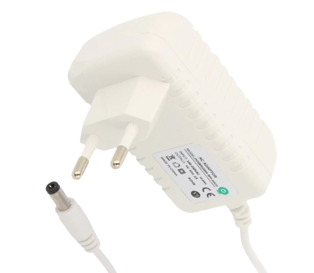Zasilacz impulsowy 9V/1A/9W biały, adapter horyzontalny, gniazdo AC:CEE7/16. wtyk DC:2.1/5.5(+)