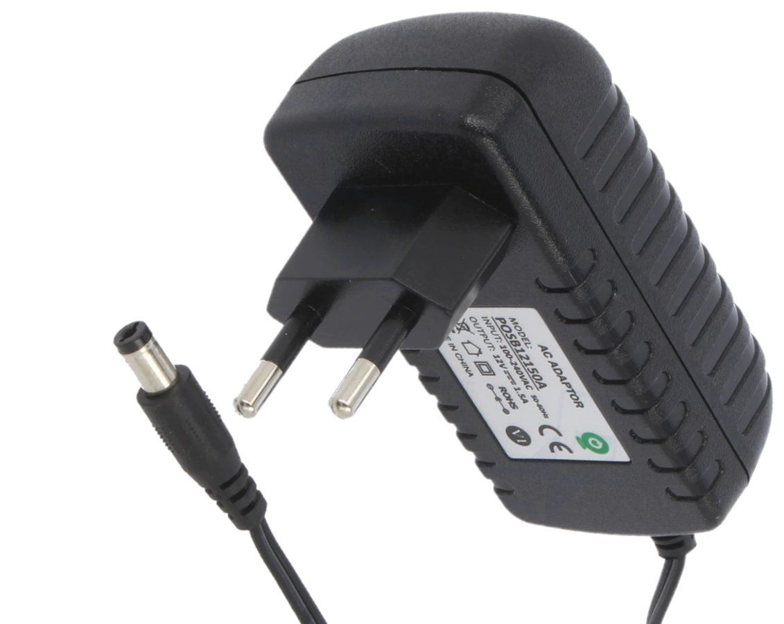 Zasilacz impulsowy 12V/1.5A/18W czarny , adapter horyzontalny, gniazdo AC:CEE7/16. wtyk DC:2.1/5.5(+)