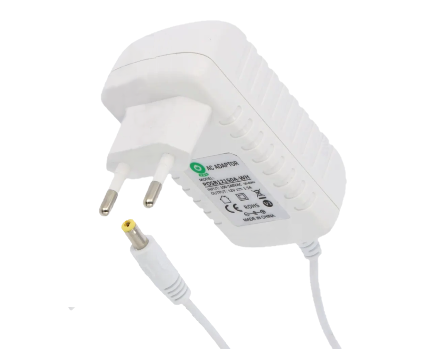 Zasilacz impulsowy 12V/1.5A/18W biały, adapter horyzontalny, gniazdo AC:CEE7/16. wtyk DC:2.1/5.5(+)