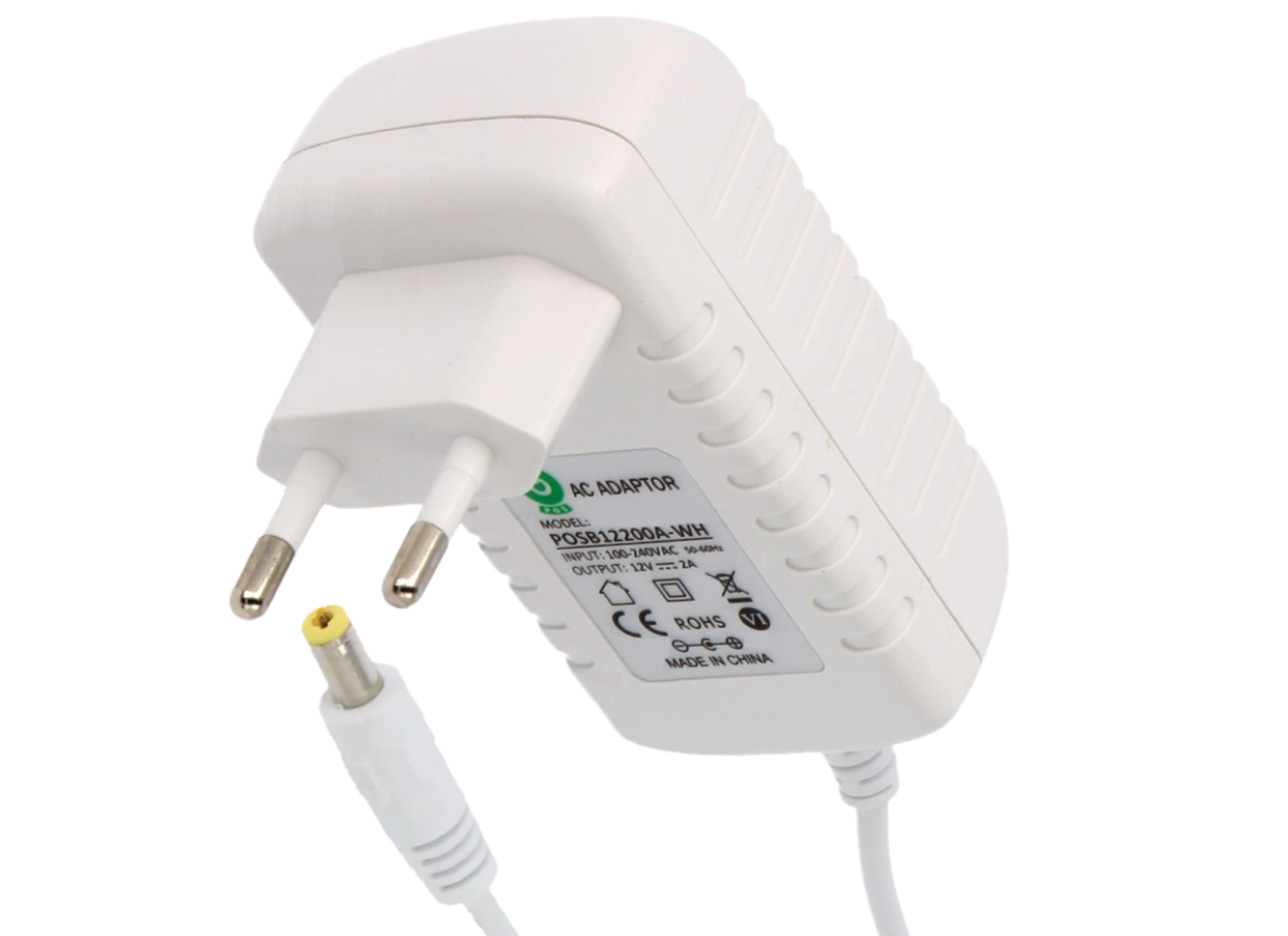 Zasilacz impulsowy 12V/2A/24W biały, adapter horyzontalny, gniazdo AC:CEE7/16. wtyk DC:2.1/5.5(+)