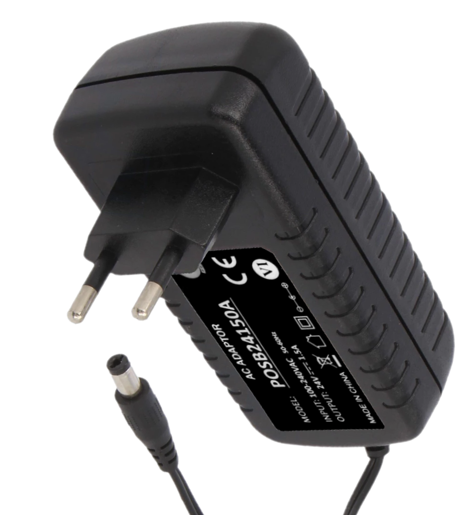 Zasilacz impulsowy 24V/1.5A/36W, czarny, adapter horyzontalny, gniazdo AC:CEE7/16. wtyk DC:2.1/5.5(+)