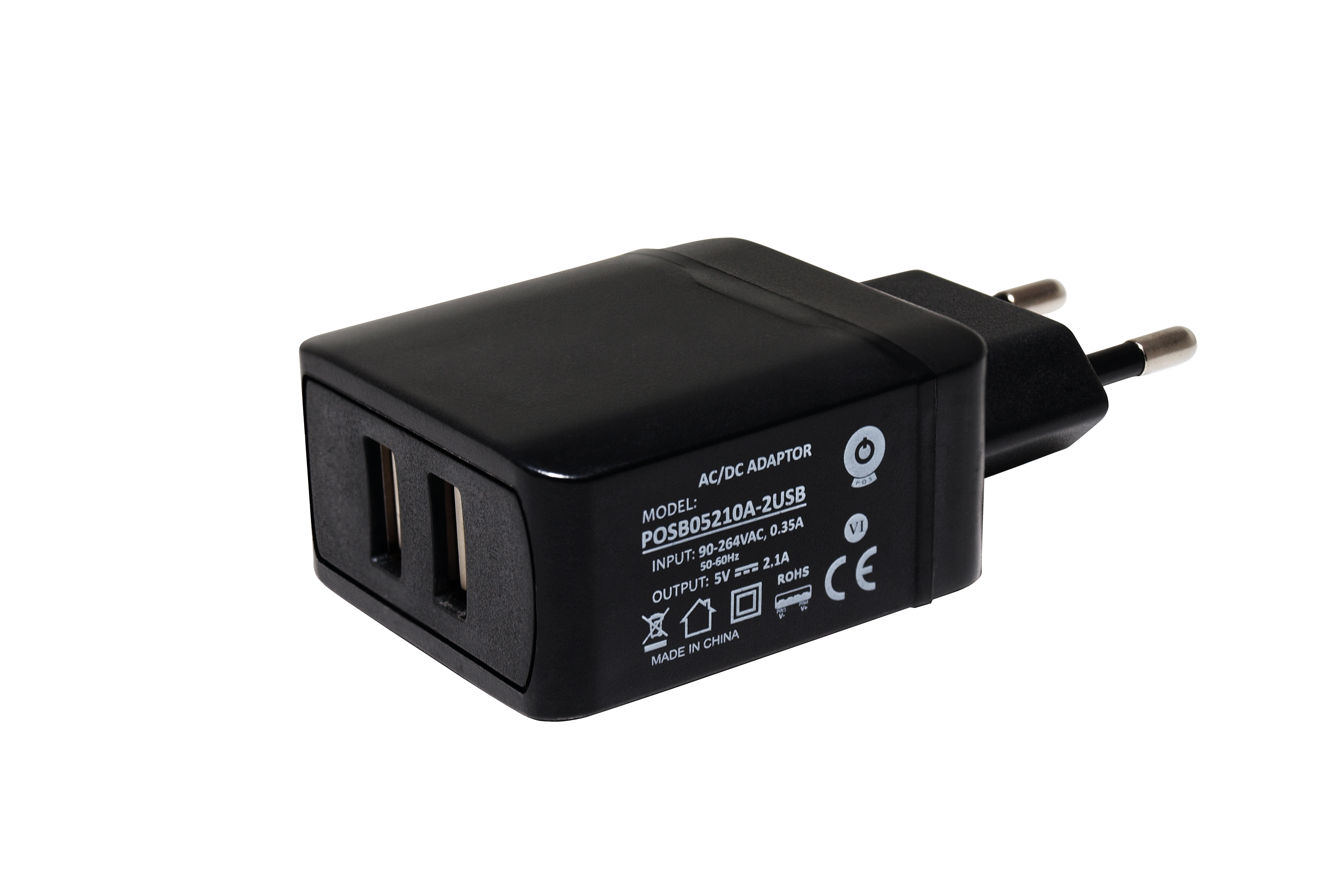 POSB05210A-2USB Adpatér do zdi AC/DC - 5V/2,1A/10,5W - USB zásuvka x 2