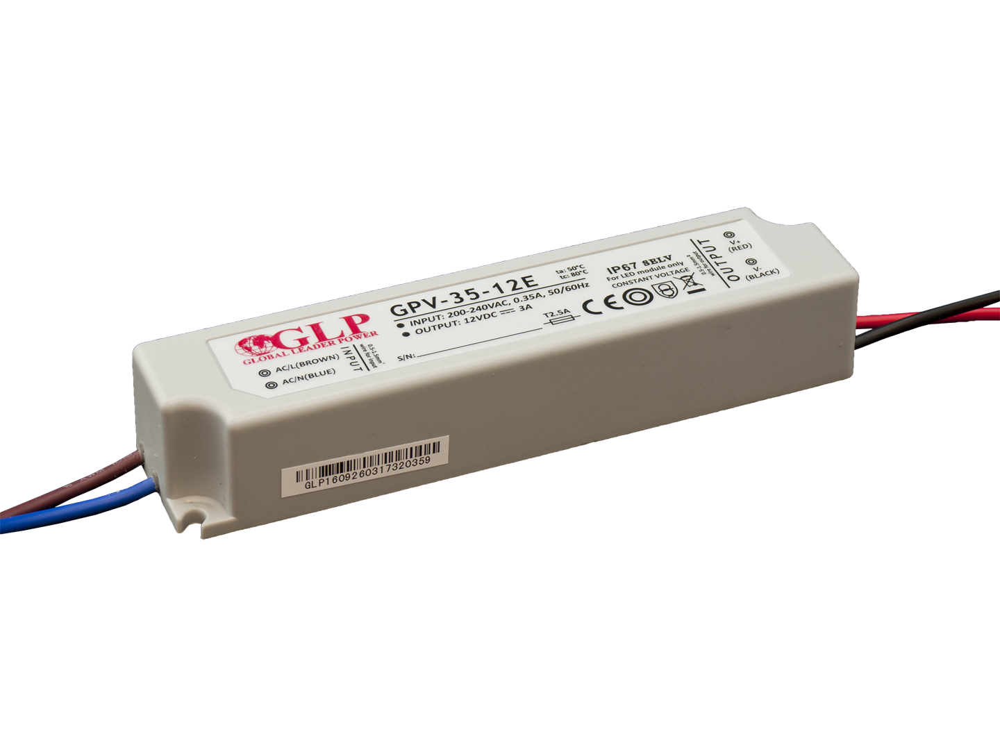 GLP power supply GPV series 24V/1.5A, CV, non-PFC, IP67 plastic case, EU input range