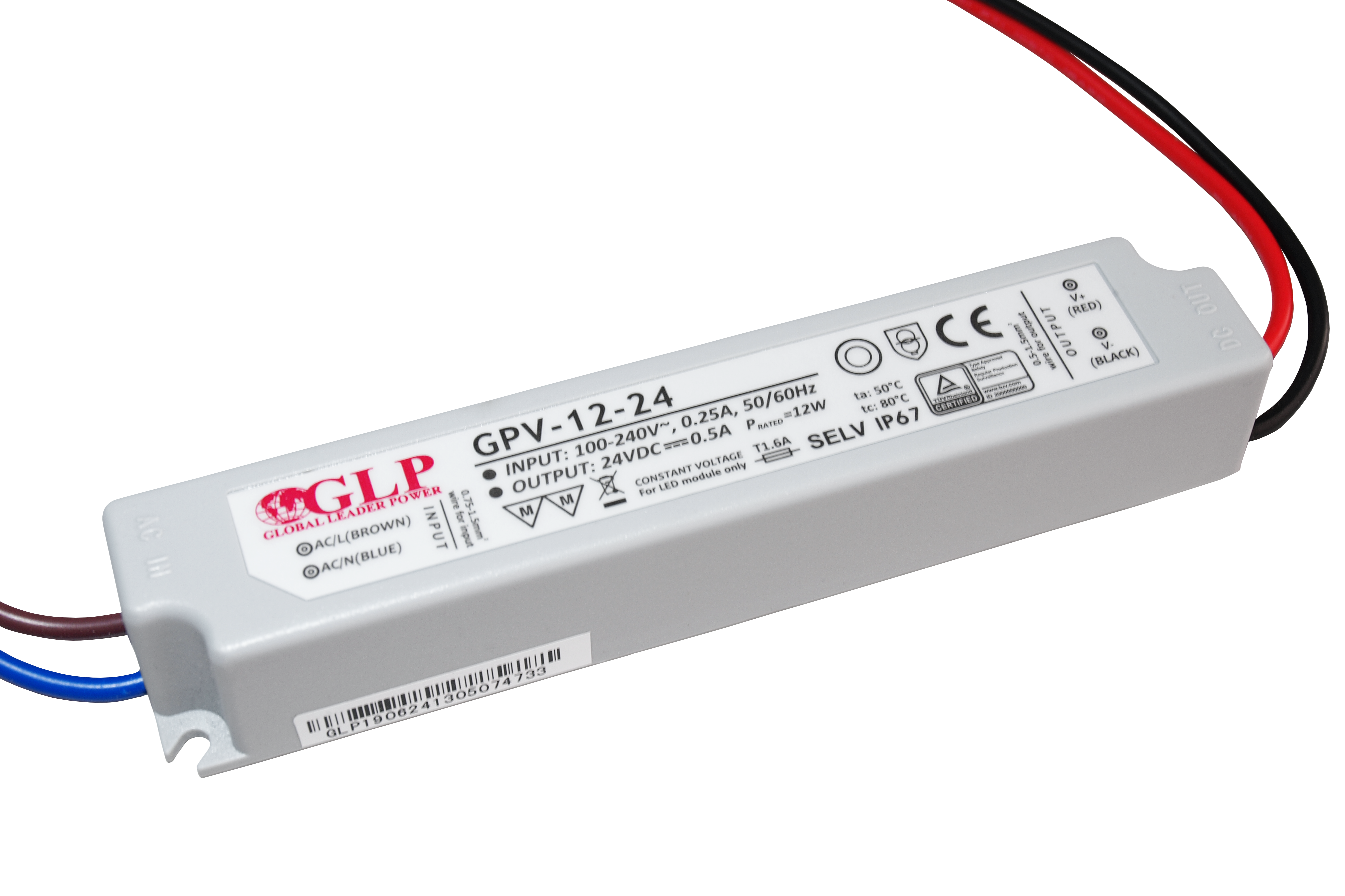 GLP power supply GPV series 24V/0.5A, CV, non-PFC, IP67 plastic case,