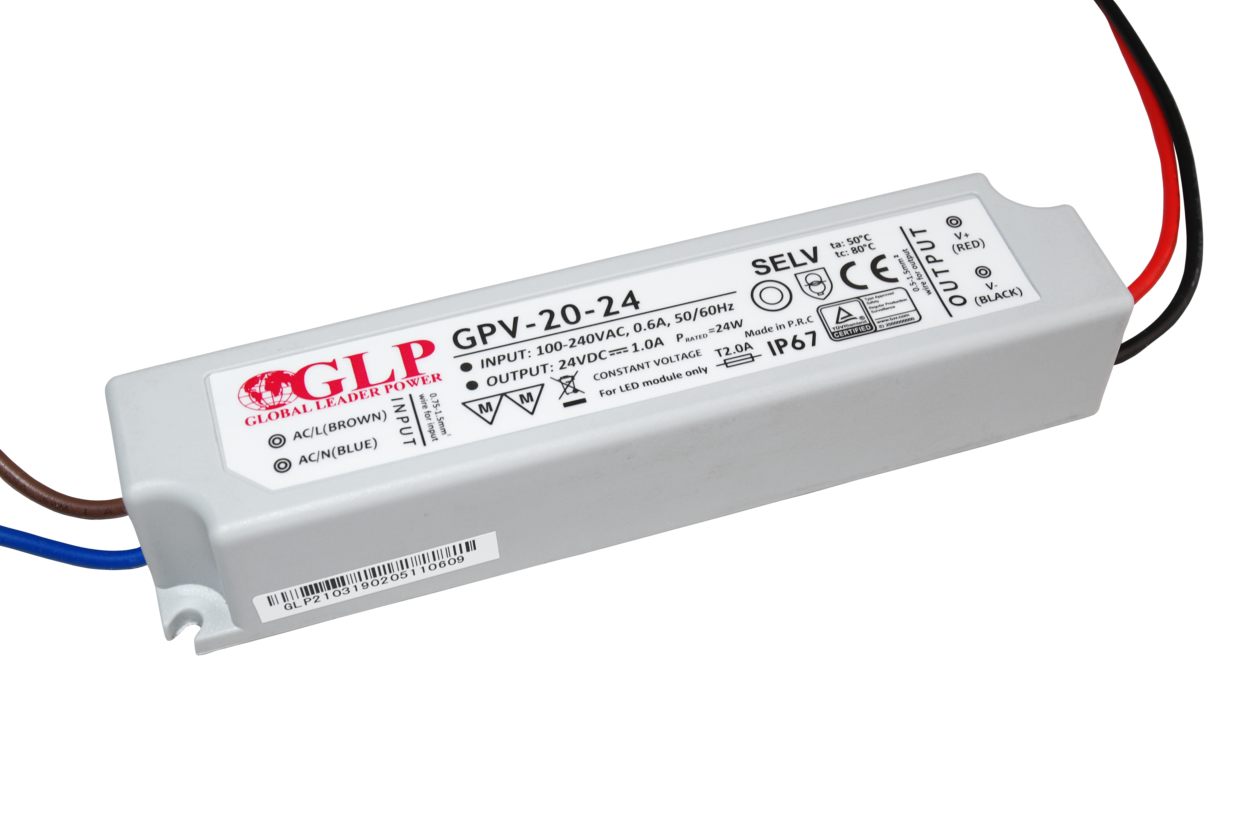 GLP power supply GPV series 24V/1A, CV, non-PFC, IP67 plastic case