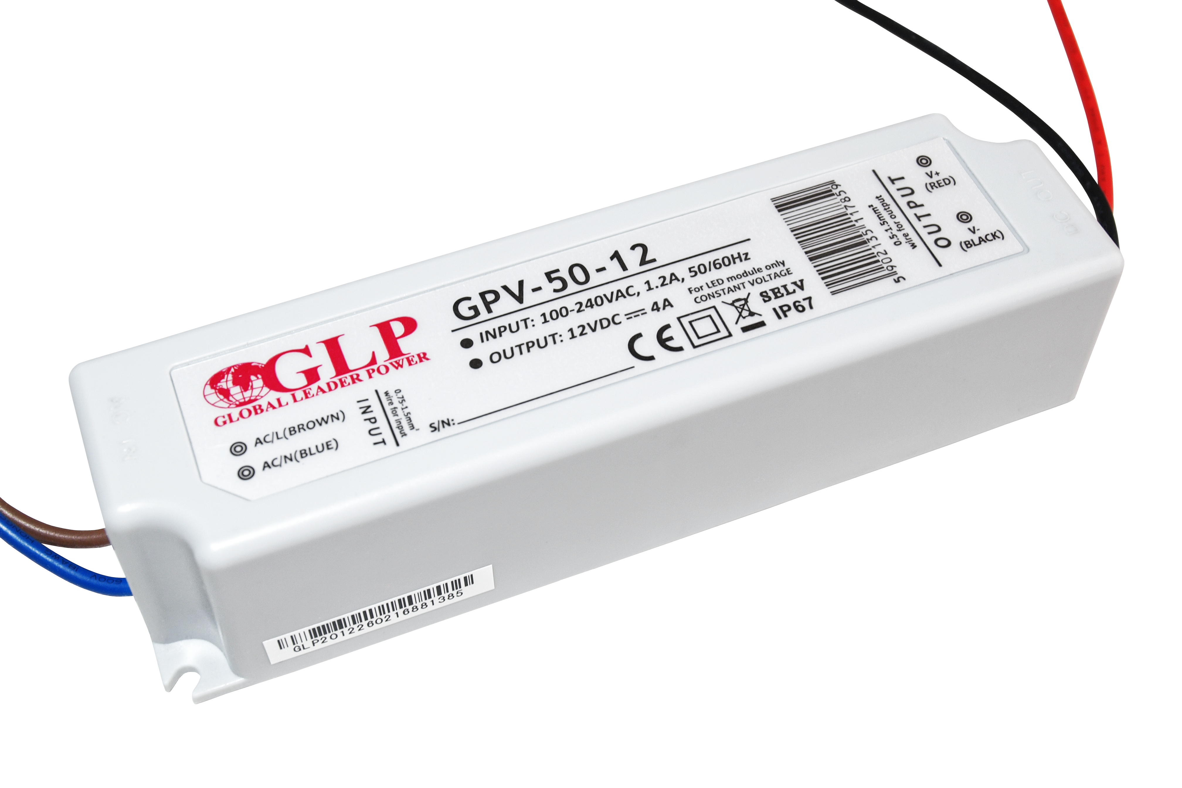 GLP power supply GPV series 12V/4A, CV, IP67 plastic case