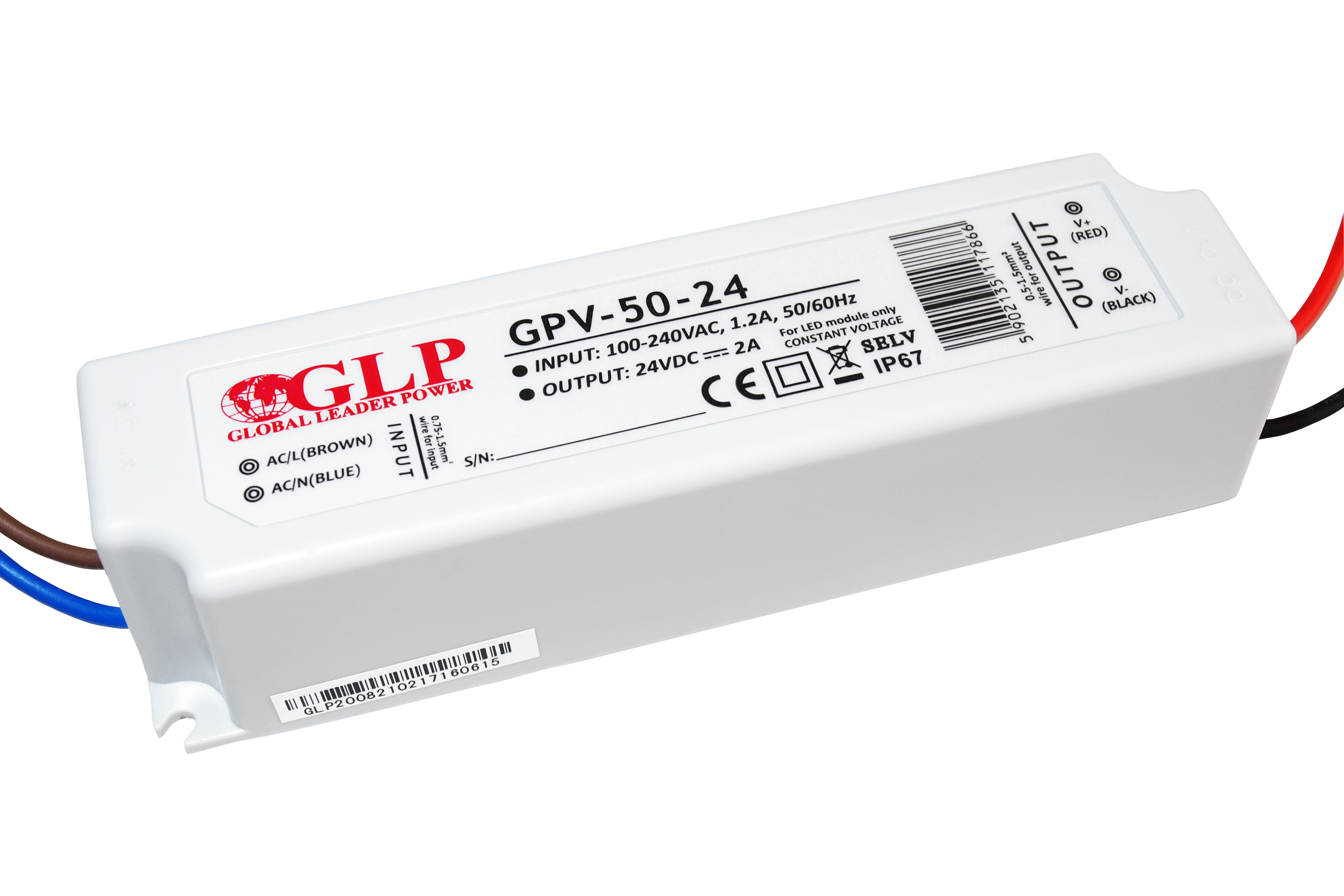 GLP power supply GPV series 24V/2A, CV, non-PFC, IP67 plastic case