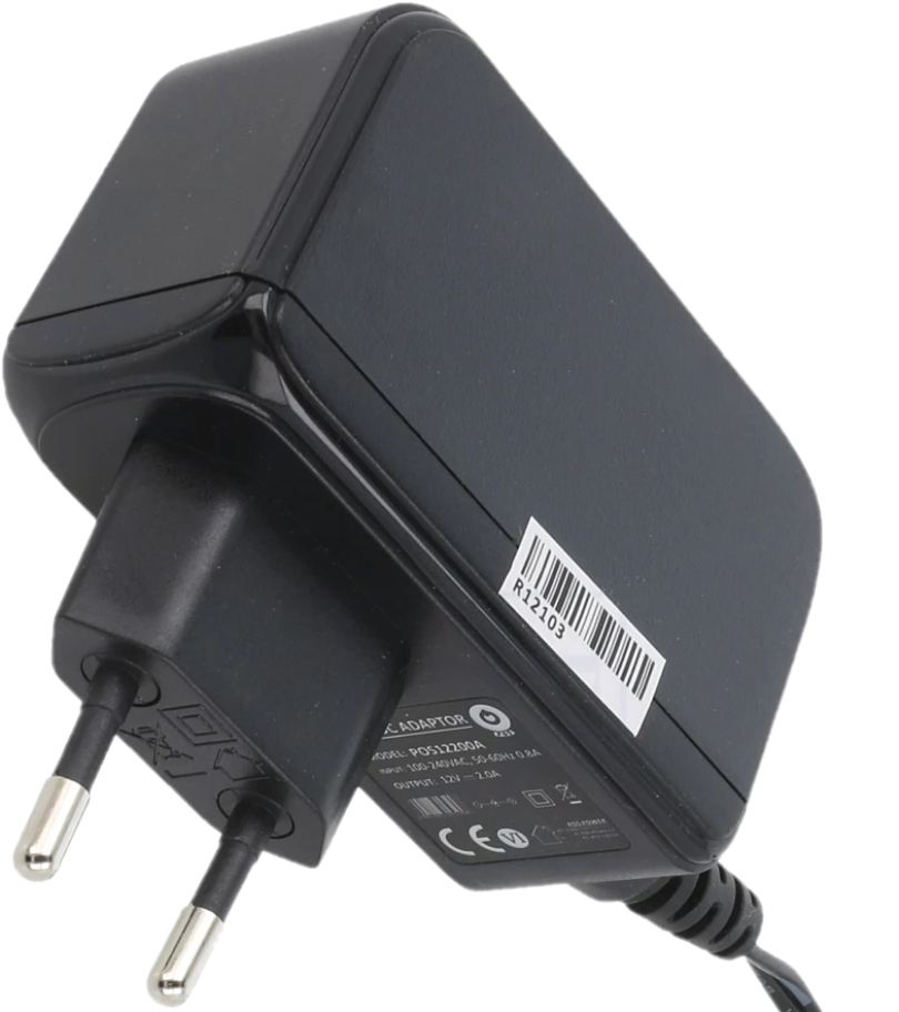 POS12200A-25 Adaptér do zdi AC/DC - 12V/2A/24W. DC zástrčka - 2,5x5,5mm