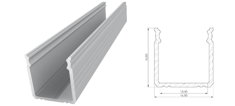 Nawierzchniowy profil ALU surowy 16x16mm 2010mm SURFACE raw alu