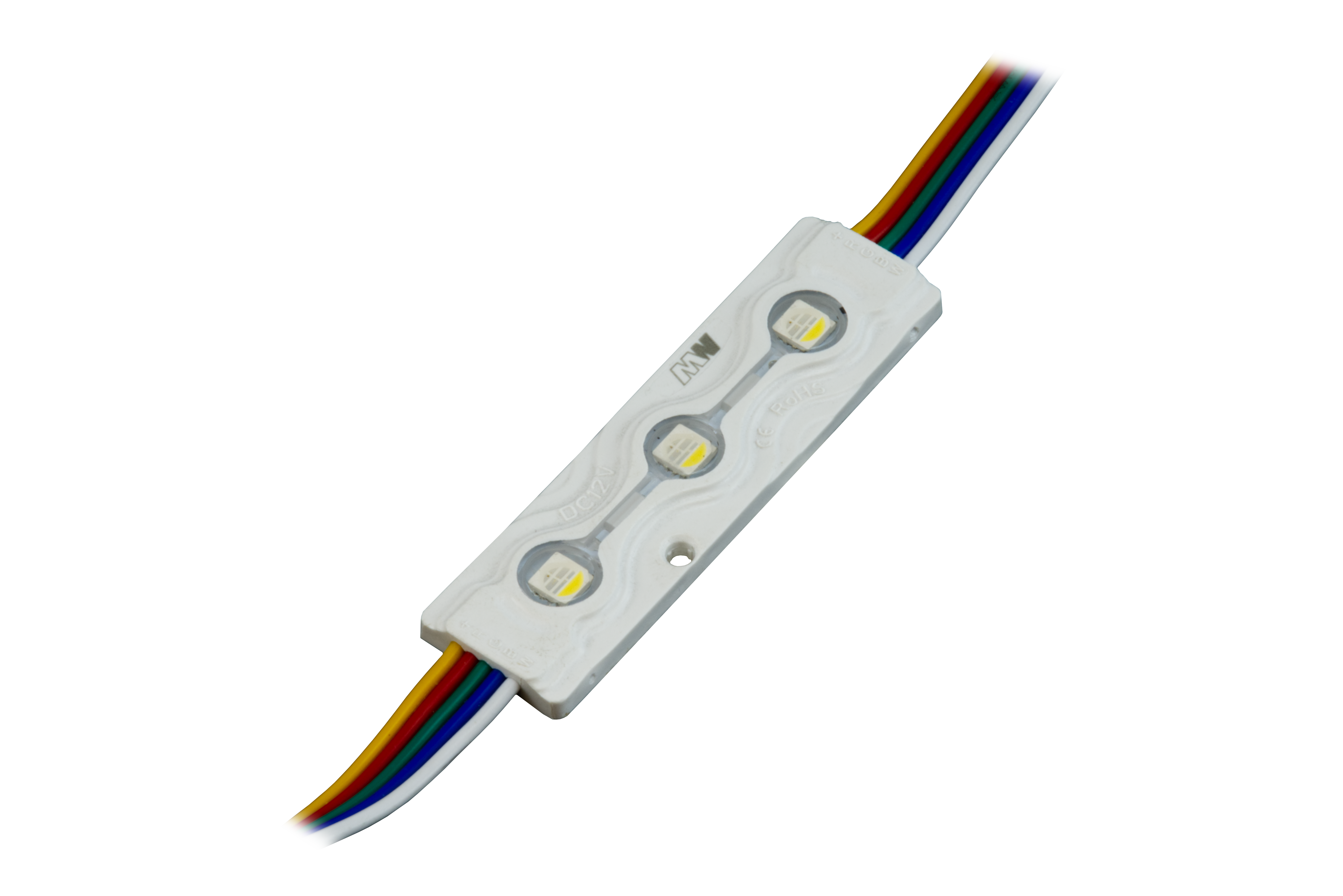 LED module 12V 0.96W 3×5050 with 120-degree beam angle, RGB and white 6500K